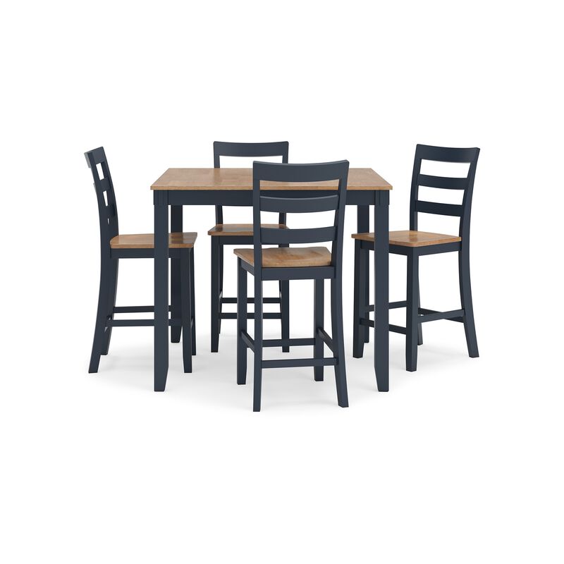Gasy Counter Height Dining Table Set, 4 Chairs, Blue and Brown Wood - Benzara