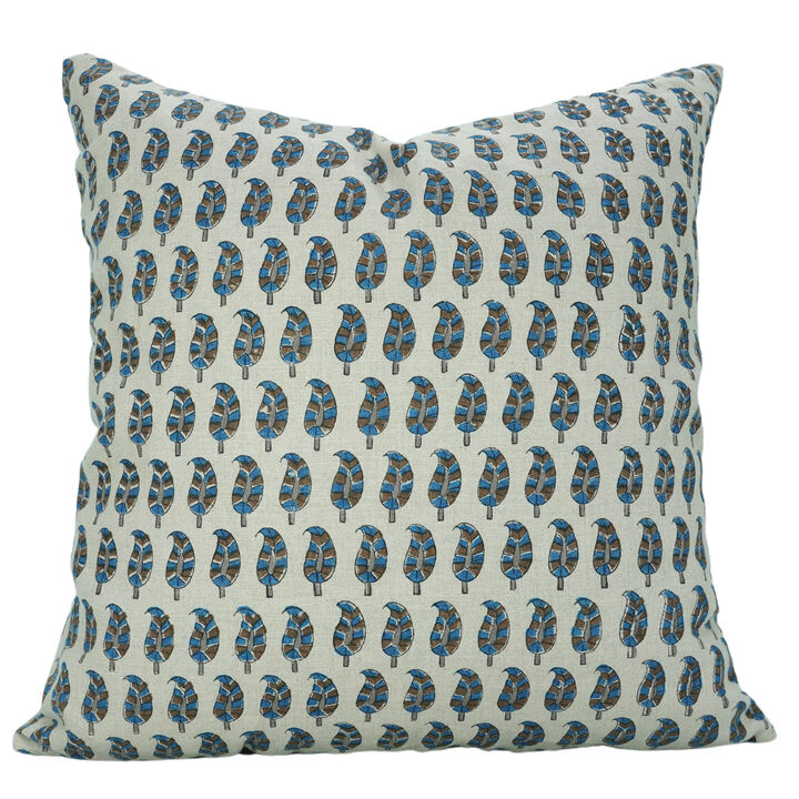 Fabdivine Handmade Linen Block Print Square Paisley Print Cushion Cover Rustic Farmhouse Style Brown Fall D&eacute;cor, Lil Paisley