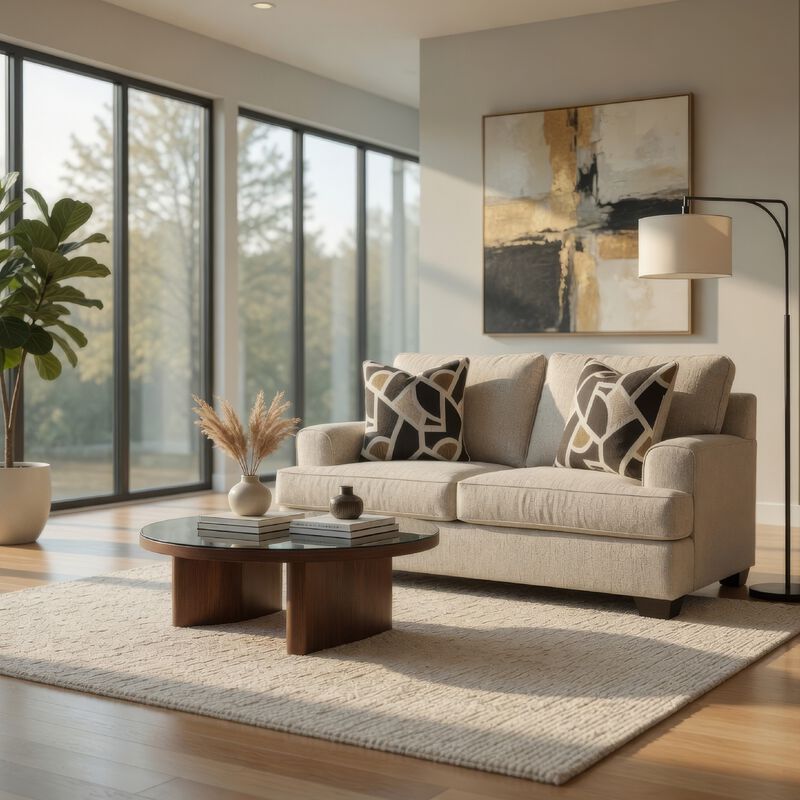 Burgess Loveseat, Quartz Beige Polyester, 2 Throw Pillows, 70 Inch image number 1
