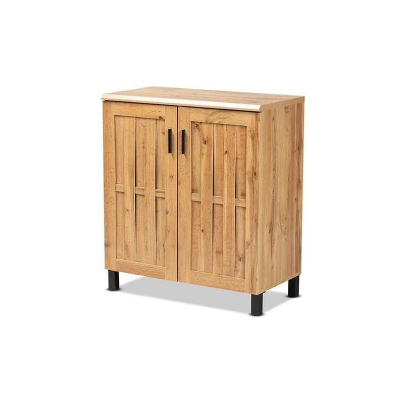 Baxton Studio Excel Modern and Contemporary Oak Brown Finished Wood 2-Door Storage Cabinet