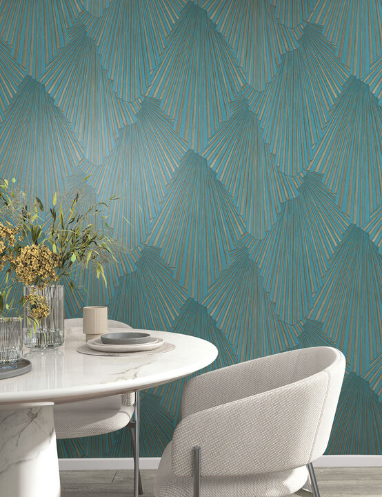 Lumiere Teal Deco Geo Wallpaper