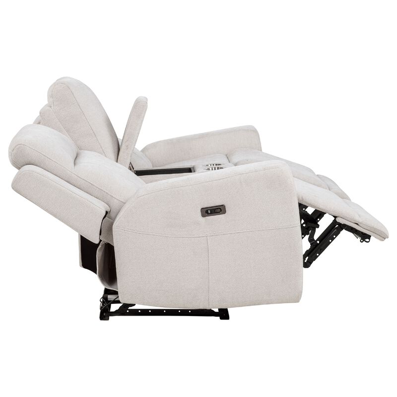 Kenie Power Reclining Loveseat with Console, Ivory Chenille Fabric image number 4