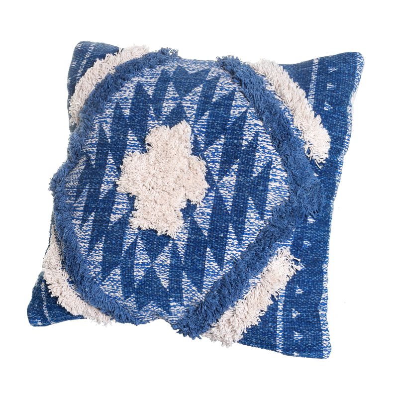 18 X 18 Shaggy Cotton Accent Throw Pillows, Southwest Aztec Pattern, Set of 2, Blue, White-Benzara