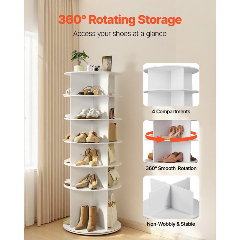6 Tier Rotating Shoe Rack Tower, Spinning Shoe Organizer for Closet and Entryway image number 6