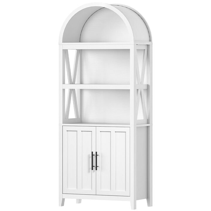 5 Tier Arched Bookshelf Modern Farmhouse Style, Wooden Storage Shelf-White