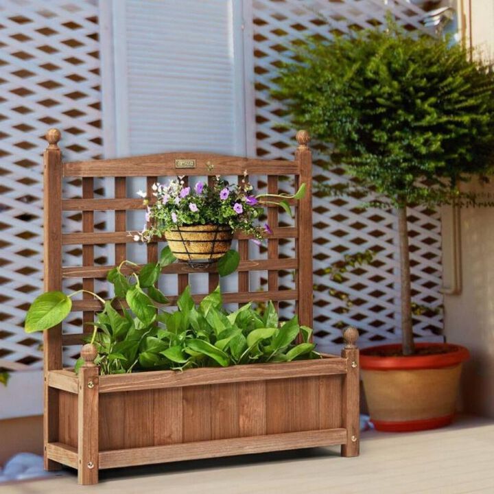 Hivvago Natural Fir Wood Outdoor Garden Planter Box with 30-inch High Trellis