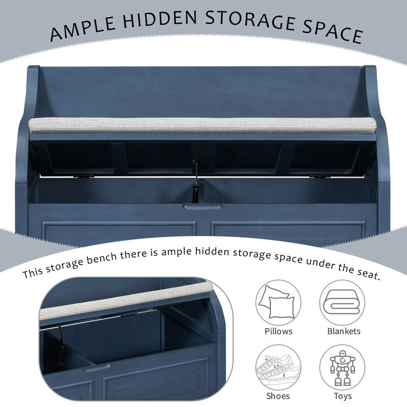 Whisen Rustic Style Entryway Multifunctional Storage Bench with Hidden Storage Space and Safety Hinge - Brown/Beige