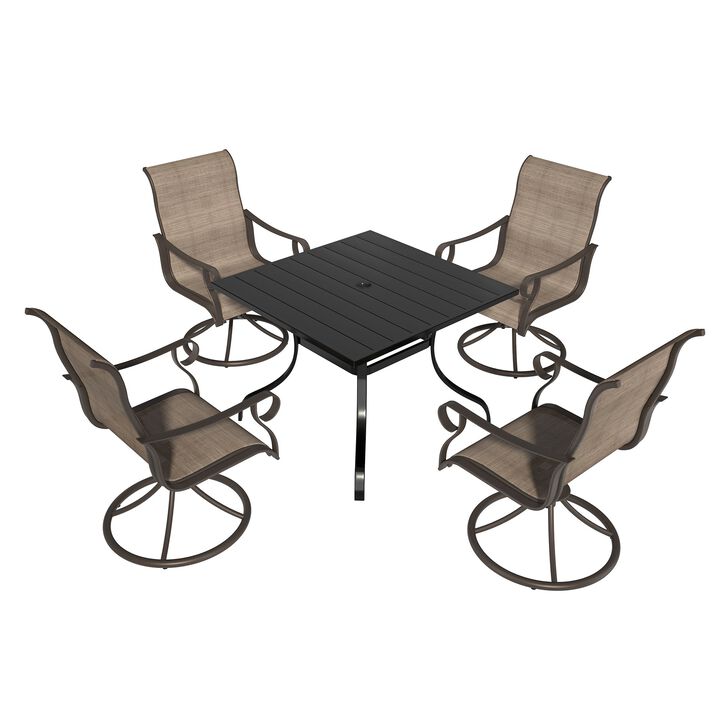MONDAWE 5-Piece Square Steel Table And Steel Textiliene Dining Chair Set With 4 Pcs Swivel Chairs
