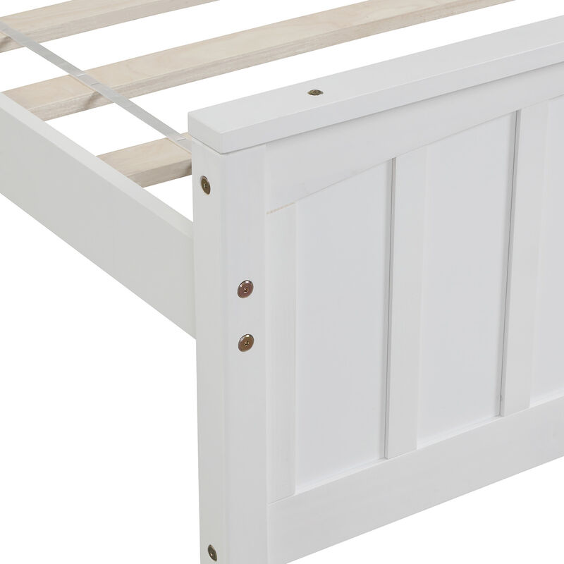 Whisen Classic Twin Size Wood Platform Bed with Headboard and Footboard - White