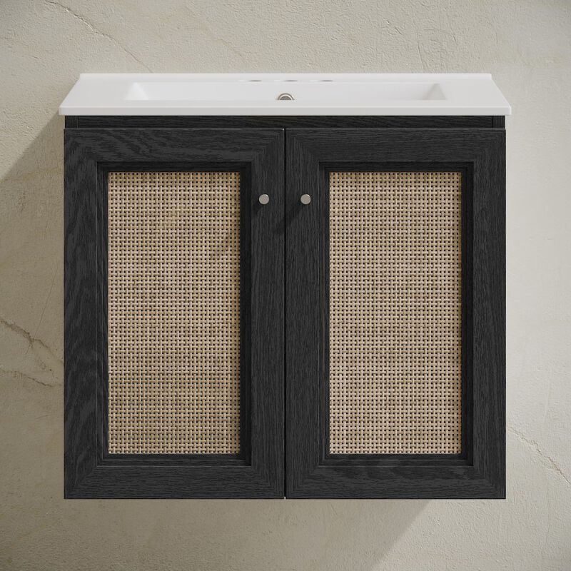 24" Wall-Mounted Bathroom Vanity in Black Oak, Centerset Faucet Holes Vanity Top image number 2