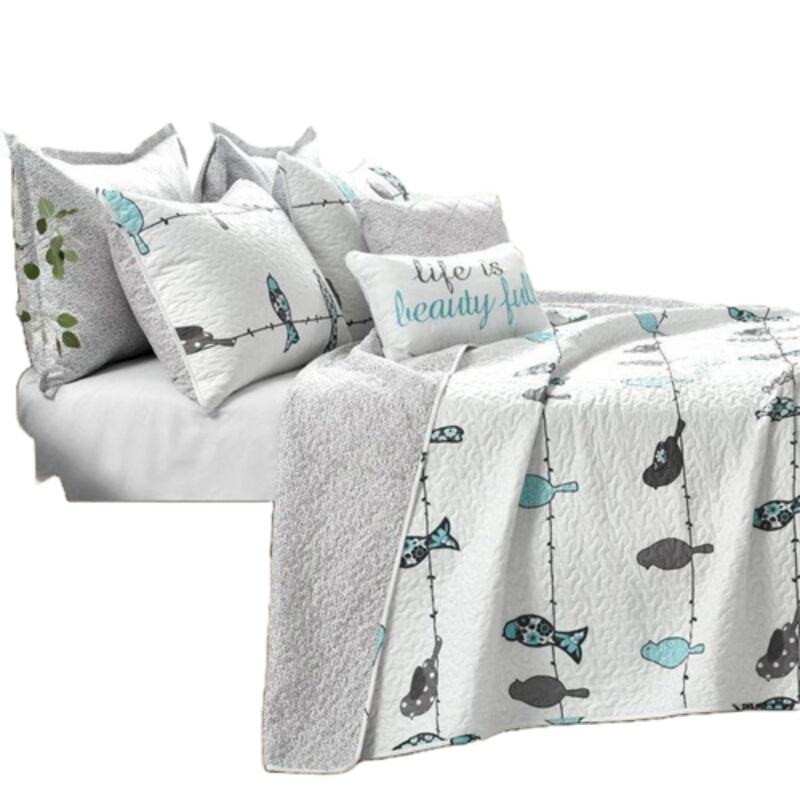 Birds on Wire 7-Piece Quilt Set, Soft Lightweight Bedding with Elegant Design