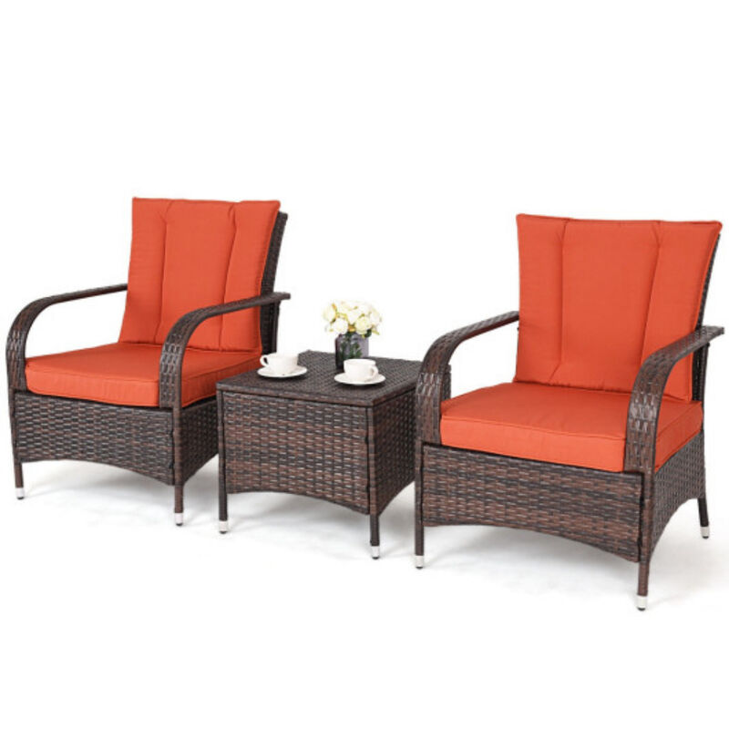 3PCS Outdoor Patio Rattan Wicker Furniture Set-Orange