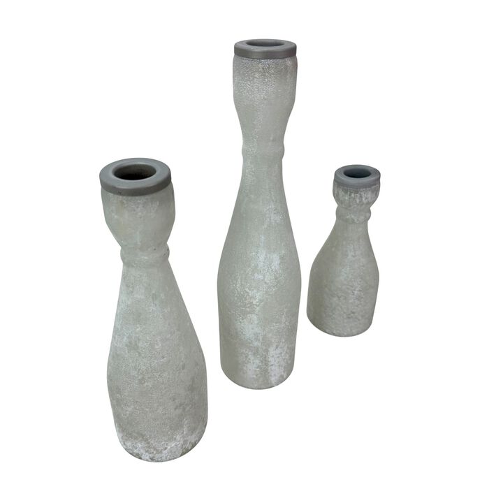 Set Of 3 Frosted Glass Taper Candle Holders 10 In Tallest Gray Rim