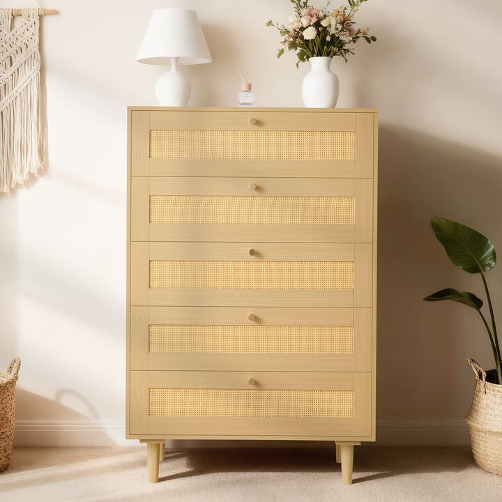 5 Drawer Rattan Dresser Modern Bedroom Chest Storage Unit