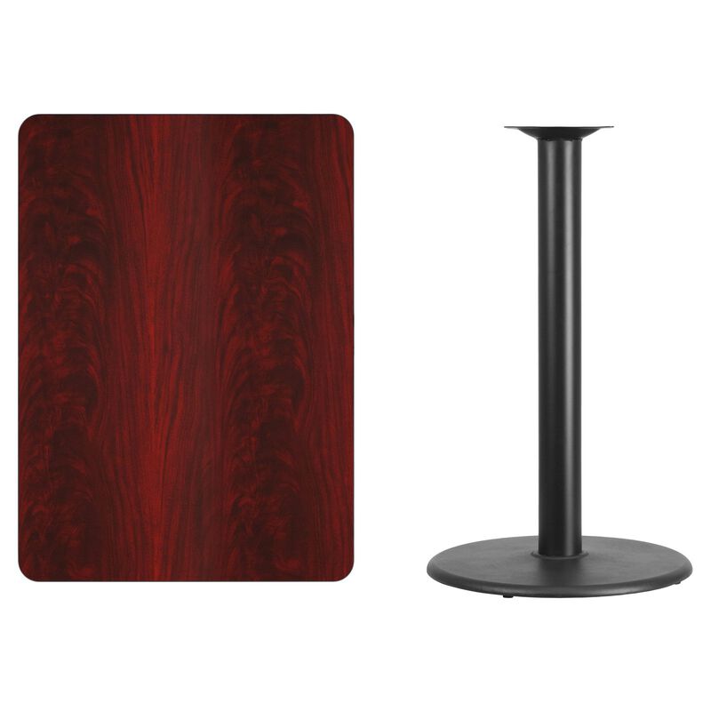 Flash Furniture 30'' x 42'' Rectangular Black Laminate Table Top with 24'' Round Bar Height Table Base