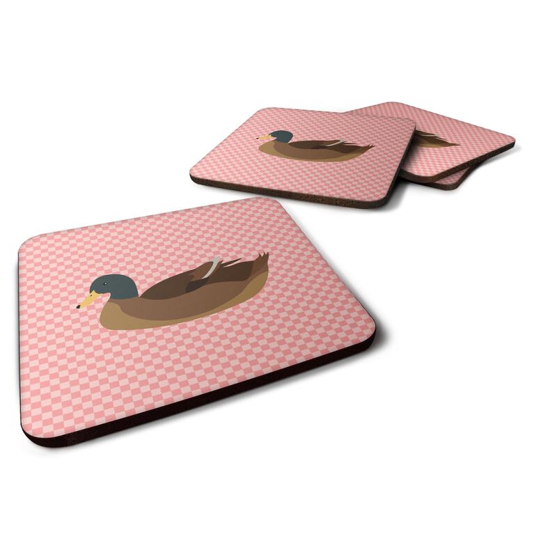 Caroline's Treasures Khaki Campbell Duck Pink Check Decorative coasters, 3.5, Multicolor