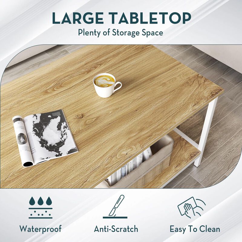 SAYGOER Coffee Table with Storage 2-Tier Industrial Center Table for Living Room, Rectangle Wood Table for Small Spaces Apartmen