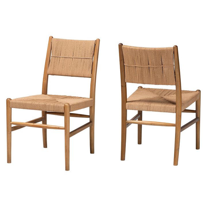 bali & pari Alva Paper Loom Woven 2-Piece Dining Chair Set - Handwoven Side Chair with Mahogany Wood Frame for Kitchen or Dining Room