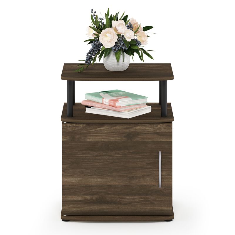 Furinno JAYA End Side Sofa Table/Nightstand with Door, 1-Pack, Columbia Walnut/Black