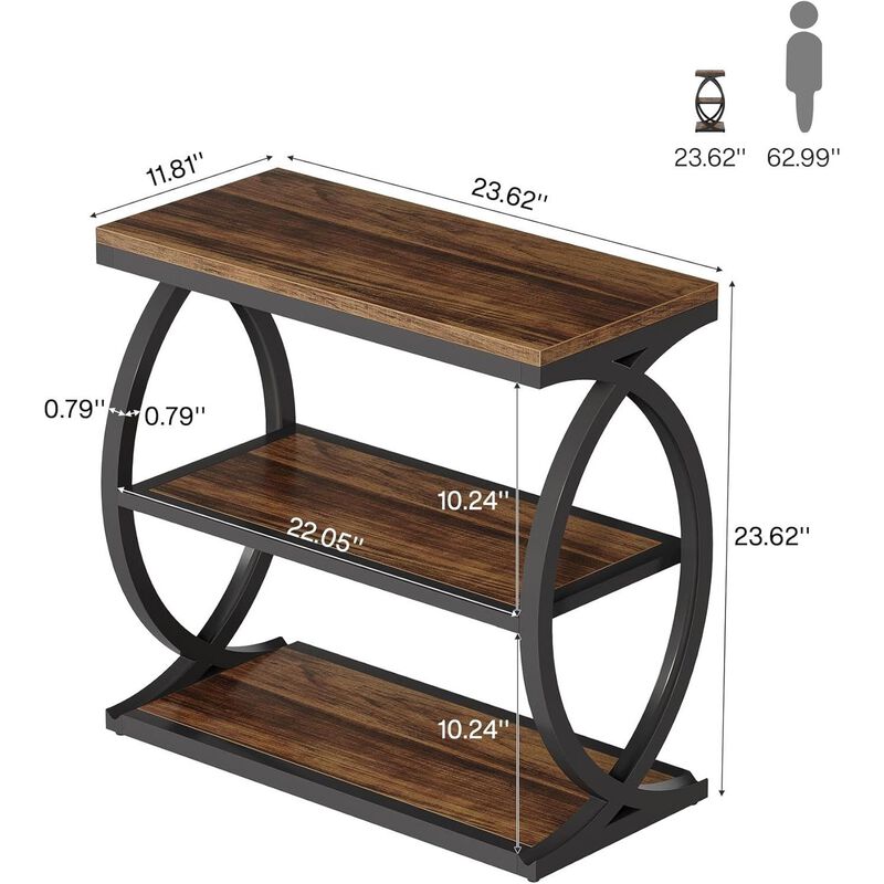 Narrow 3-Tier Side Table with Oval Metal Frame for Bedroom & Living Room image number 2