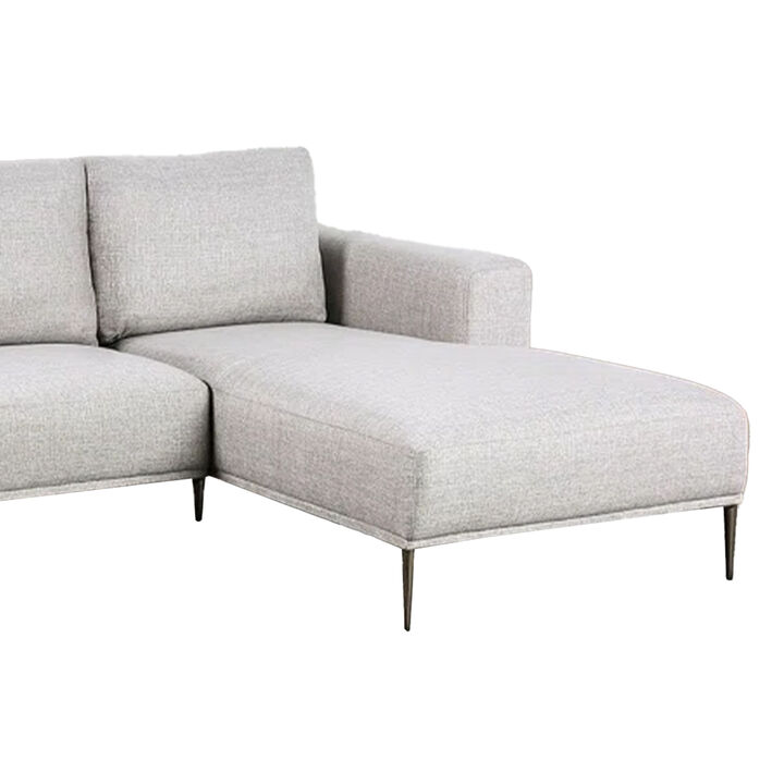 Kevin Sectional Sofa, Right Chaise, Gray Chenille, 98 Inch, Metal Legs - Benzara