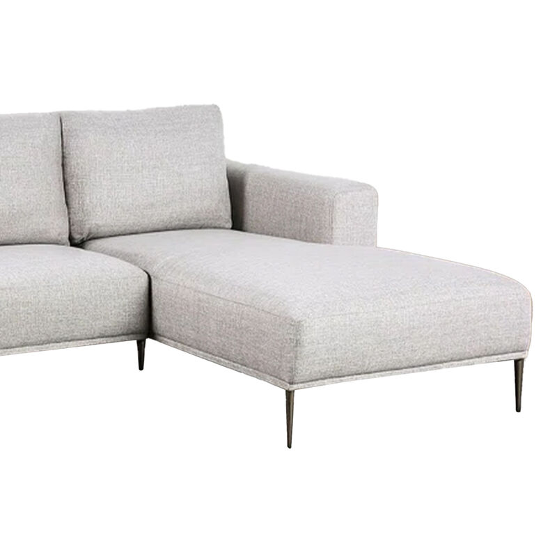 Kevin Sectional Sofa, Right Chaise, Gray Chenille, 98 Inch, Metal Legs - Benzara