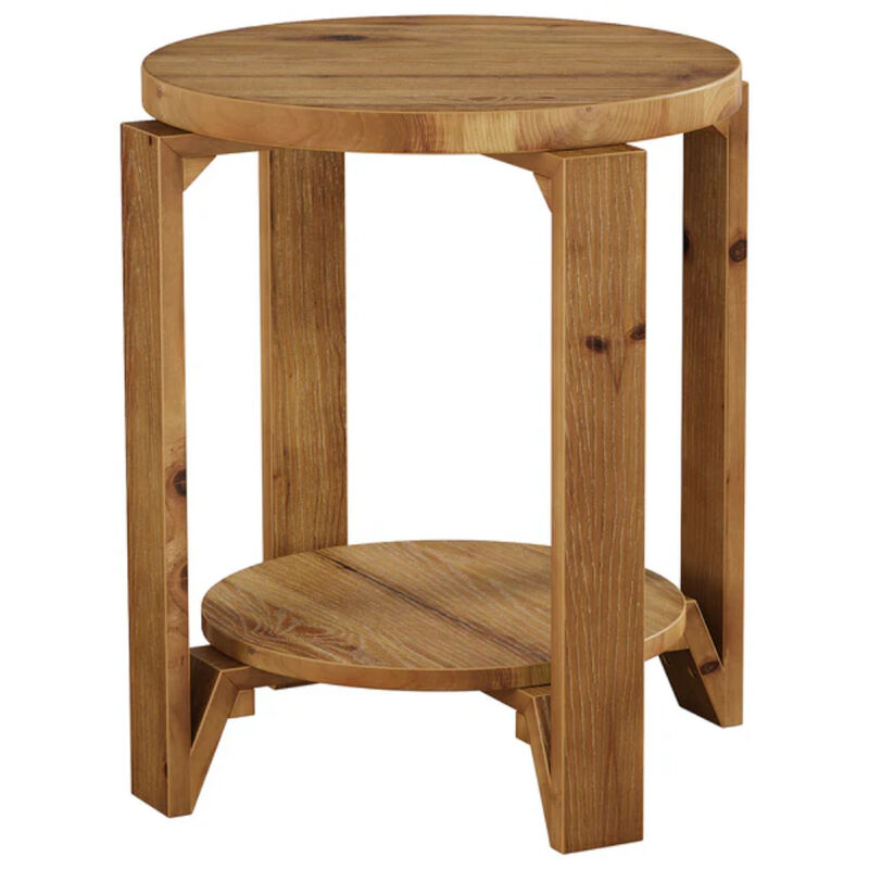 2-Tier Solid Wood Round Sofa Side Table with Storage, End Table Nightstand image number 0
