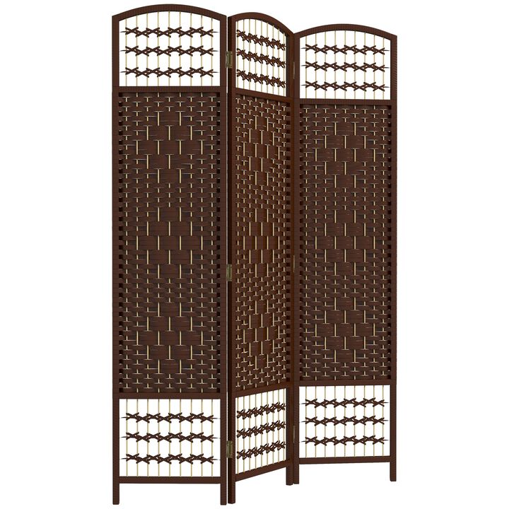 Brown Compact Divider: 3-Panel Folding Wave Privacy Screen