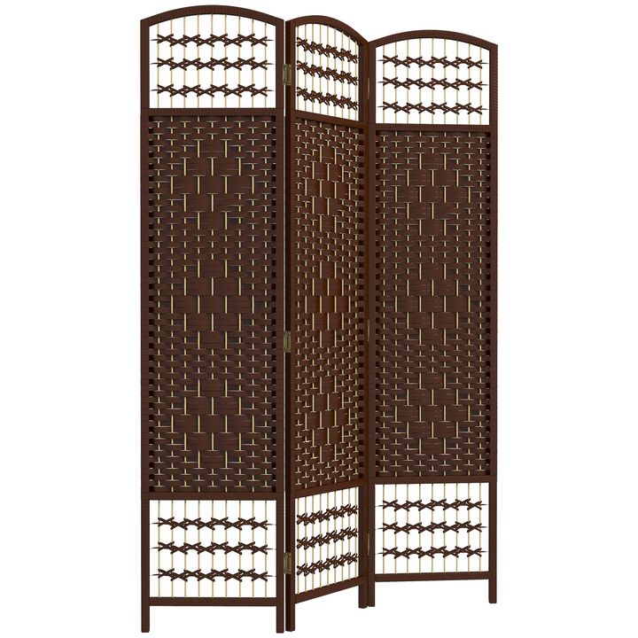 3 Panel Folding Room Divider Portable Privacy Screen Wave Fiber Room Partition for Home Office Brown