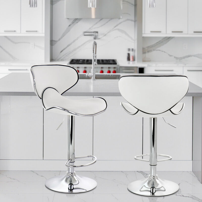 Elama 2 Piece Faux Leather Adjustable Bar Stool in White with Chrome Base image number 2