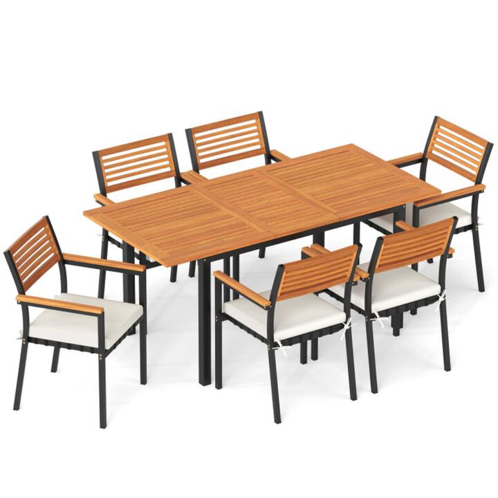 Hivvago 7-Piece Patio Dining Set Wood Metal with Seat Cushions and Umbrella Hole