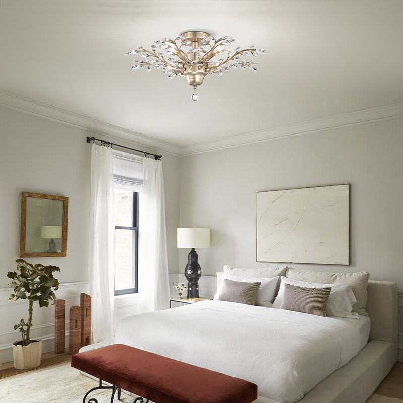 Grace 4-light Brushed Champagne Silver Crystal Leaves Flush Mount image number 1