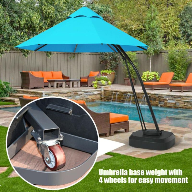 Hivvago 11 Feet Outdoor Cantilever Hanging Umbrella with Base and Wheels