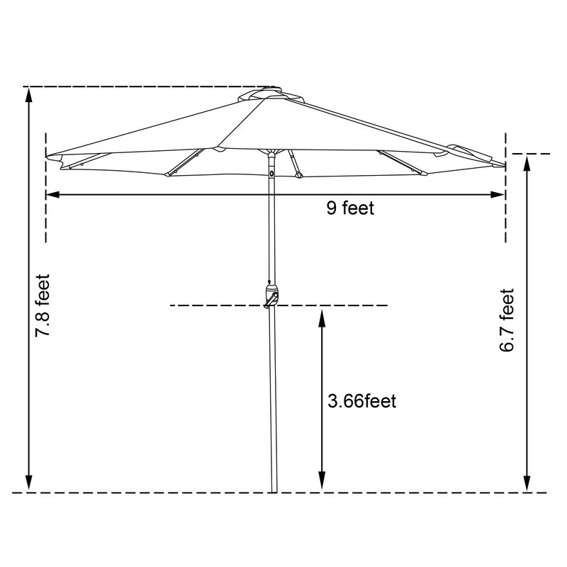 Mondawe 9ft Patio Umbrella Outdoor Market 32 LED Solar Umbrella with Tilt and Crank