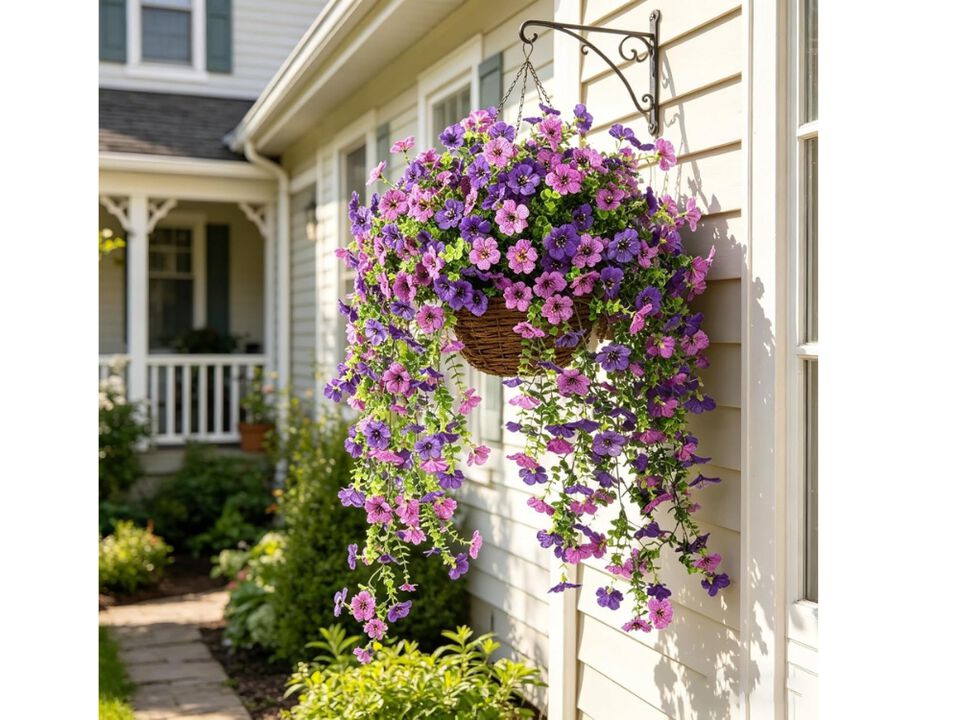 2 Piece Purple Artificial Hanging Daisy Flowers UV Resistant Outdoor Garden