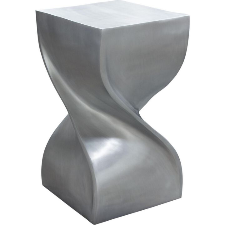 12 Inch Modern Square Accent Table, Hourglass Spiral Shape, Antique Silver - Benzara