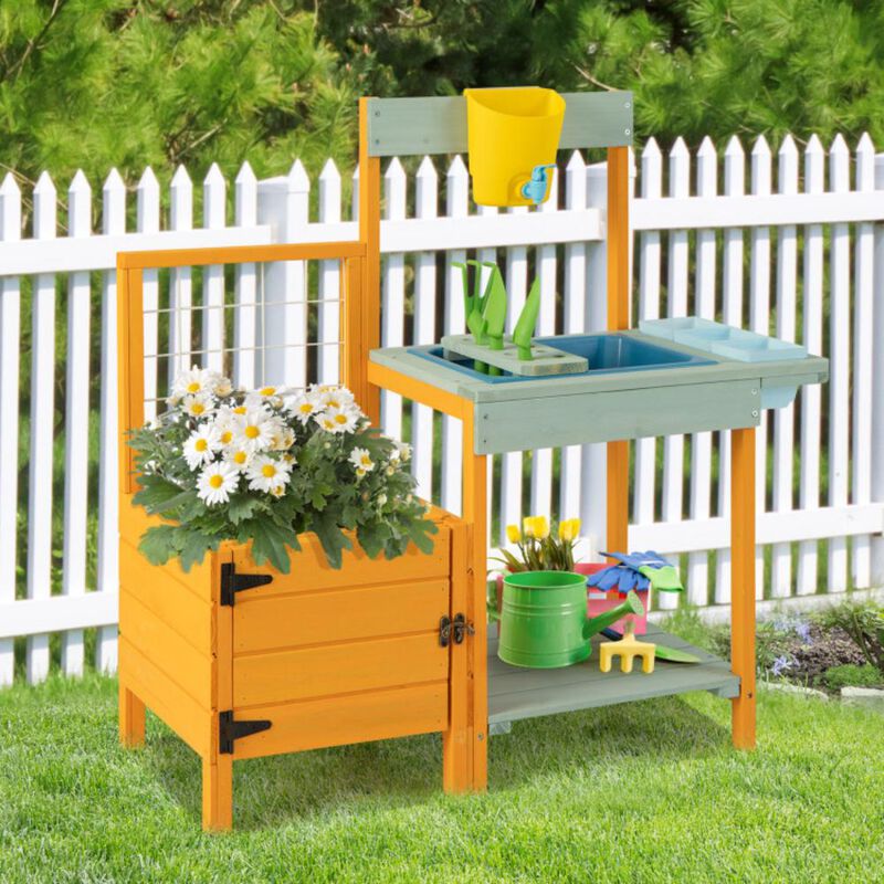 Hivvago Kids Outdoor Potting Bench with See-Through Window