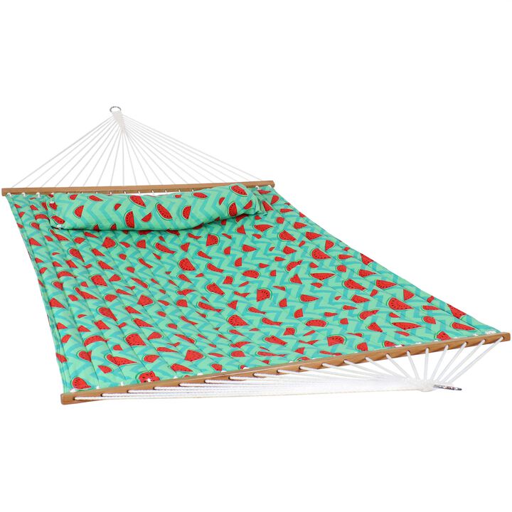 Sunnydaze Large Quilted Hammock with Spreader Bar and Pillow - Watermelon