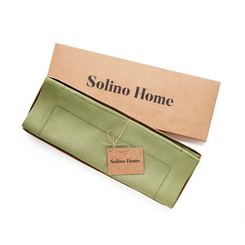 Solino Home Classic Hemstitch 100% Linen Placemats &ndash; Set of 4, 14 x 19 in, Machine Washable, Holiday and Everyday Dining