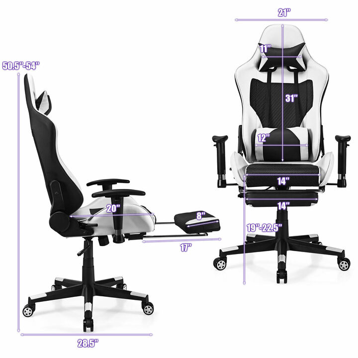 Costway Massage Gaming Chair Reclining Office Chair with Footrest White