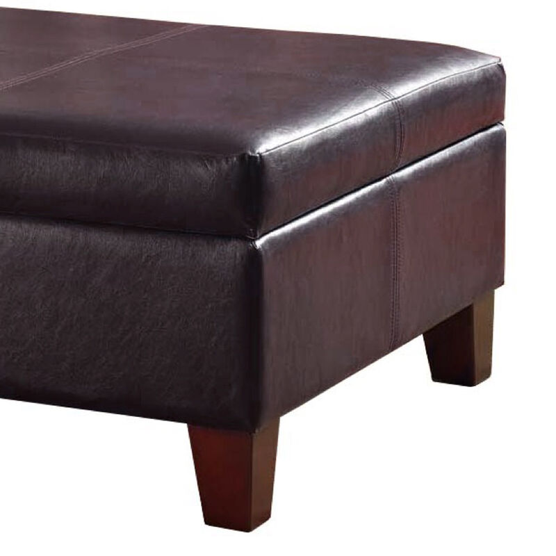 Leatherette Upholstered Wooden Ottoman With Hinged Storage, Brown, Large image number 4
