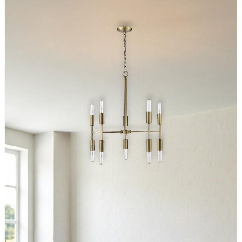 Hivvago Brass Candle Style Ten Light Metal Dimmable Chandelier