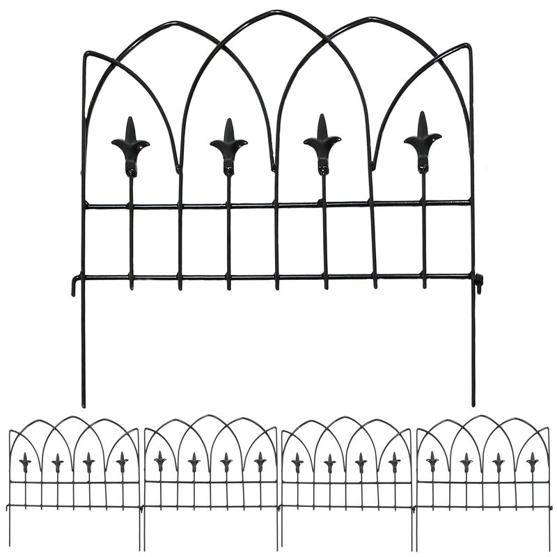Sunnydaze 5-Piece Bayonne Steel Finial Garden Border Fencing - 8 ft - Black