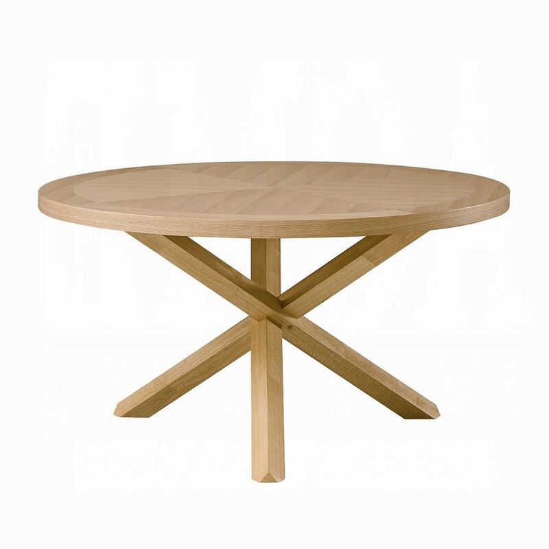 Semi Dining Table, 54 Inch Round Top, Cross Base, Oak Brown Finish