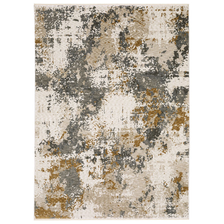 HomeRoots Abstract Distressed Area Rug With Fringe