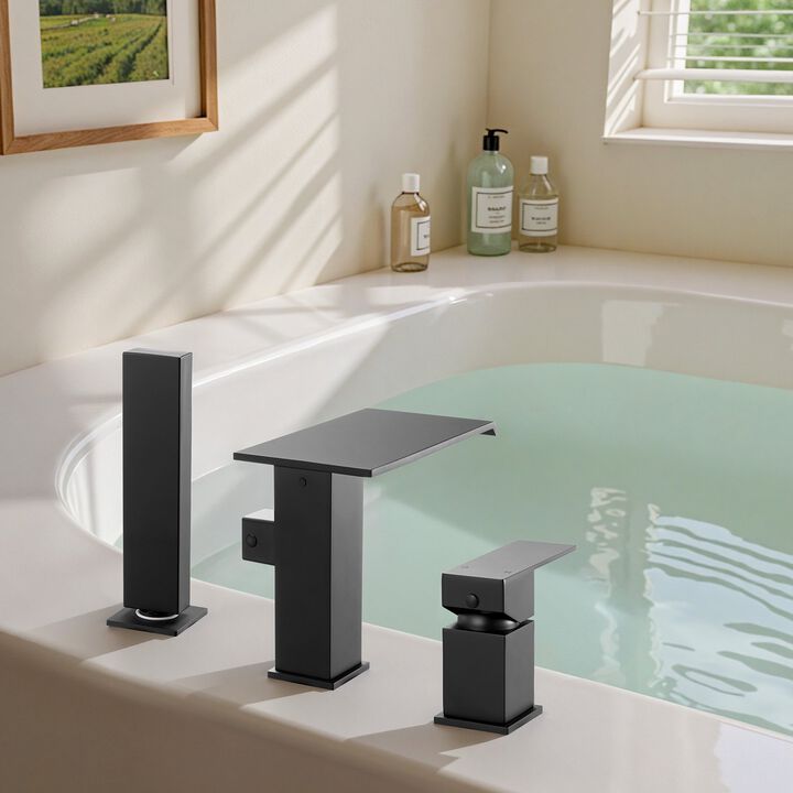 Roman Tub Faucet Set with Waterfall Spout, Shower Head, 1 Handle for Bathing