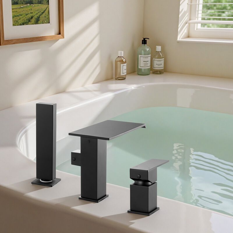 Roman Tub Faucet Set with Waterfall Spout, Shower Head, 1 Handle for Bathing image number 1