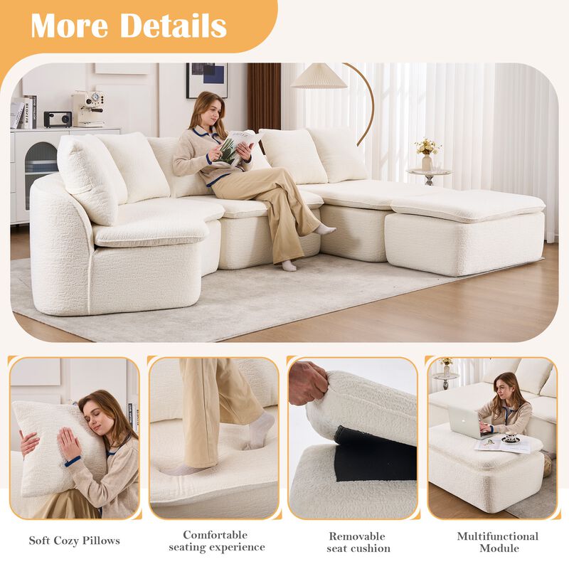 Whisen 133" U-Shaped Modular Sectional Sofa, Chenille Foam with Removable Chaise, No Assembly Required for Living Room image number 5