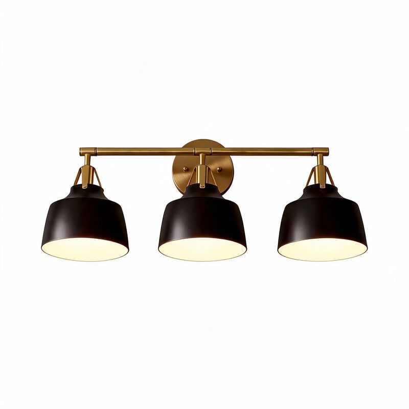Black and Gold Bathroom Vanity Light, Three-Light Metal Bell Shades image number 0