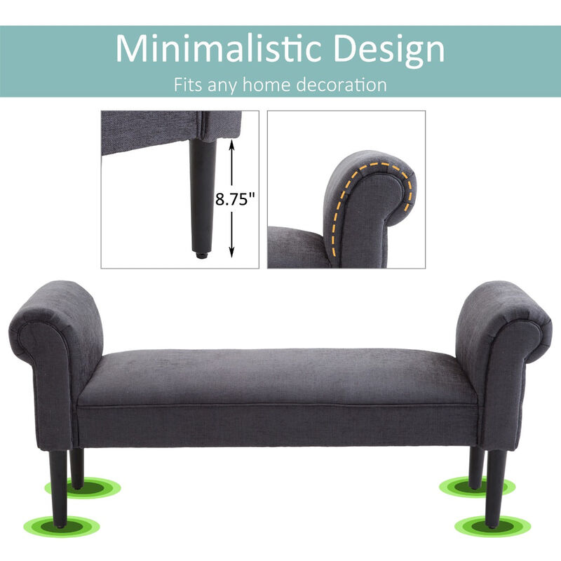 Dark Grey Comfort: 52" Linen Upholstered Ottoman Bench with Arms